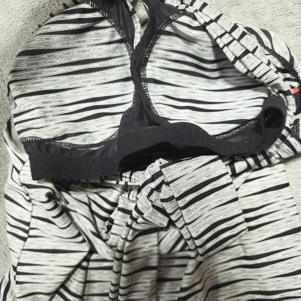 ATHLETA Dress XS Halter Top Gray Black Striped Sleeveless Casual Mini Swim Dress